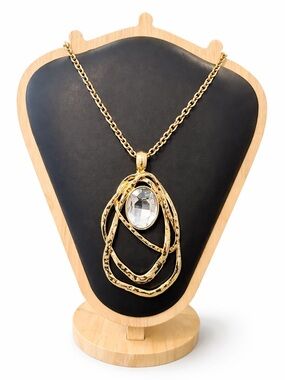 Gold Pendant Necklace with Clear Crystal Accent - Women's Jewelry